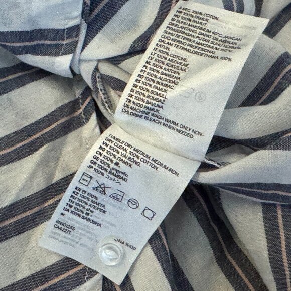 H&M V-Neck 100% Cotton Woven Striped Tunic Shirt, White & Blue with Pink, 12 - Picture 15 of 15